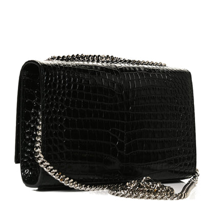 Saint Laurent Calfskin Crocodile Embossed Small Classic Monogram Kate Tassel Satchel Black 3 of 11