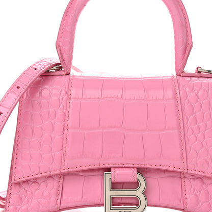 Balenciaga Shiny Calfskin Crocodile Embossed Hourglass Top Handle Bag XS Baby Pink 8 of 20