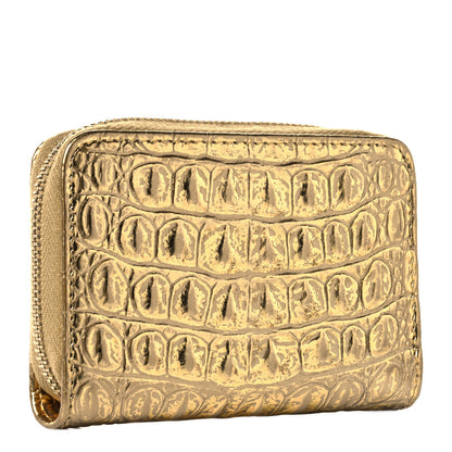Chanel Metallic Calfskin Crocodile Embossed Cocodile Zip Coin Case Gold 3 of 7