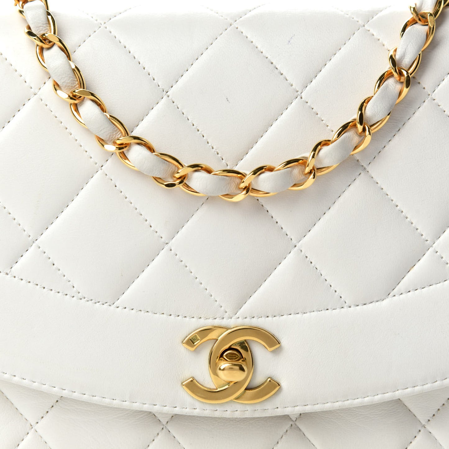 Lambskin Quilted Small Single Flap White
