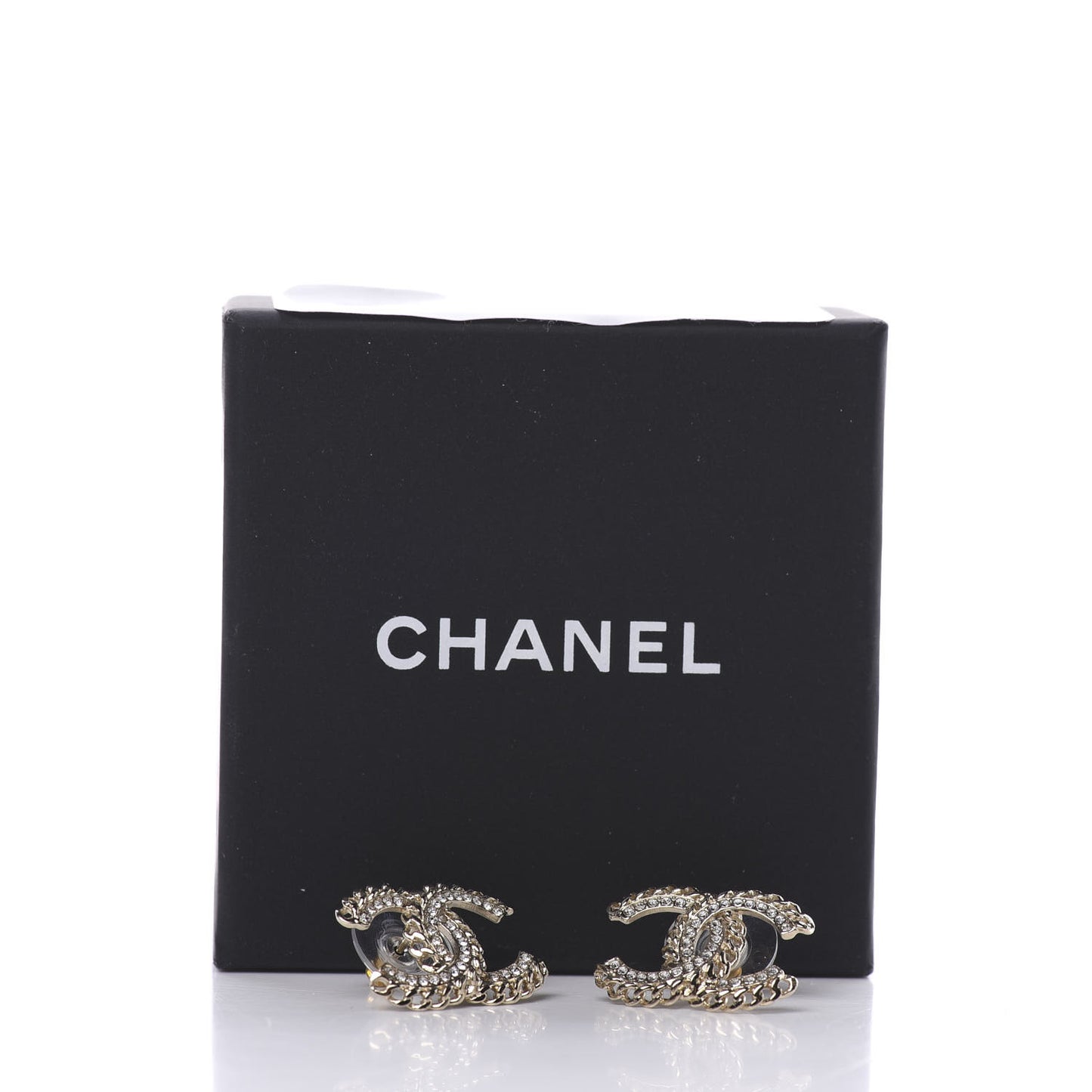 Crystal Chain CC Earrings Gold