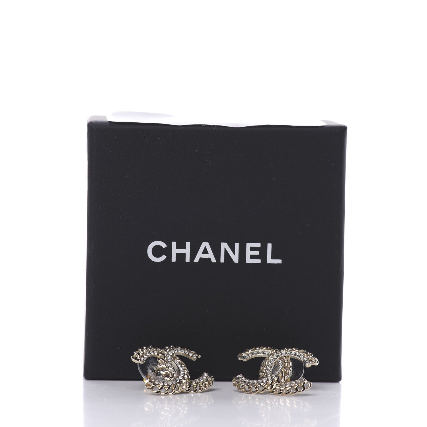Chanel Crystal Chain CC Earrings Gold 5 of 5