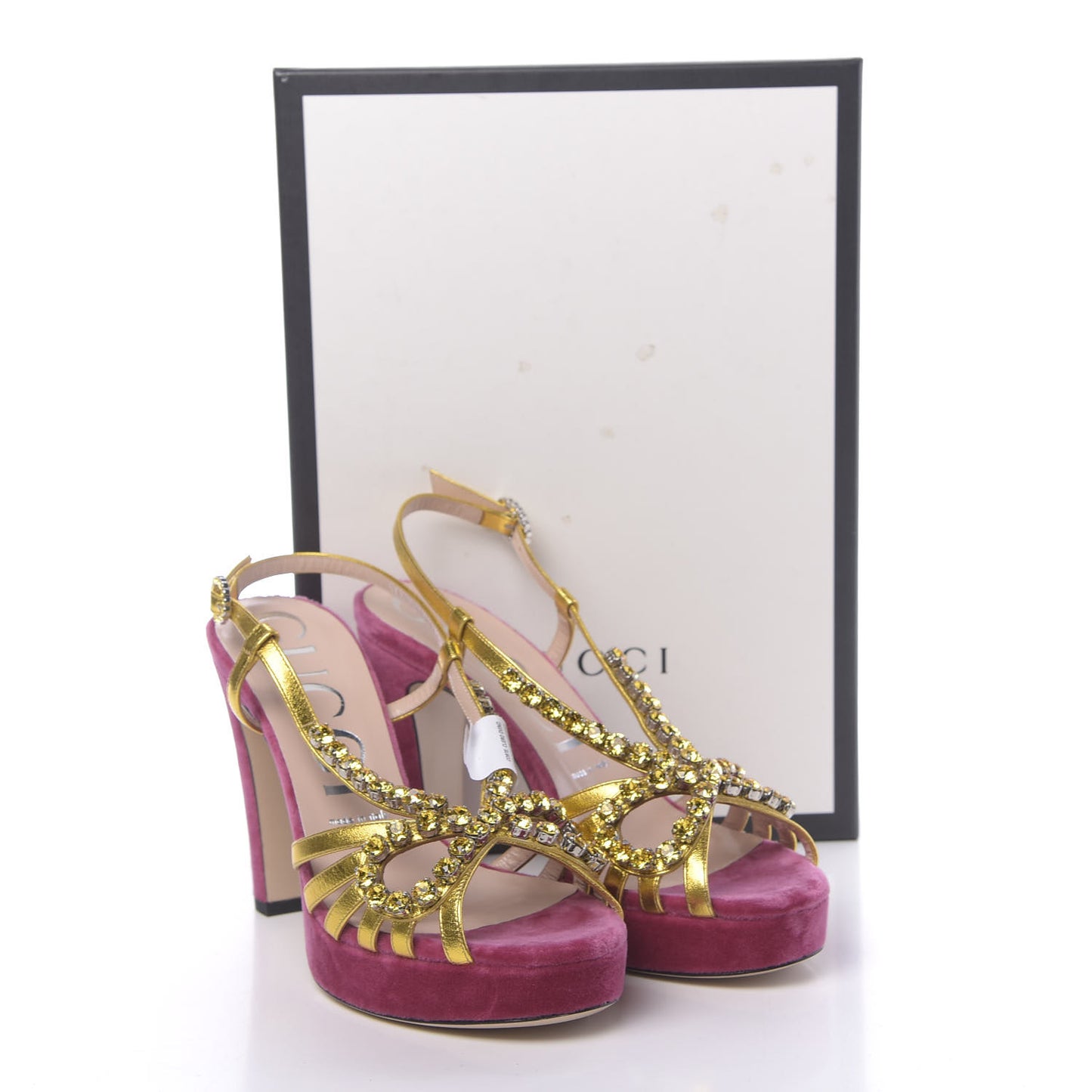 Velvet Nappa Crystal Zephyra Slingback Platform High Heel Sandals 38.5 Pink Gold