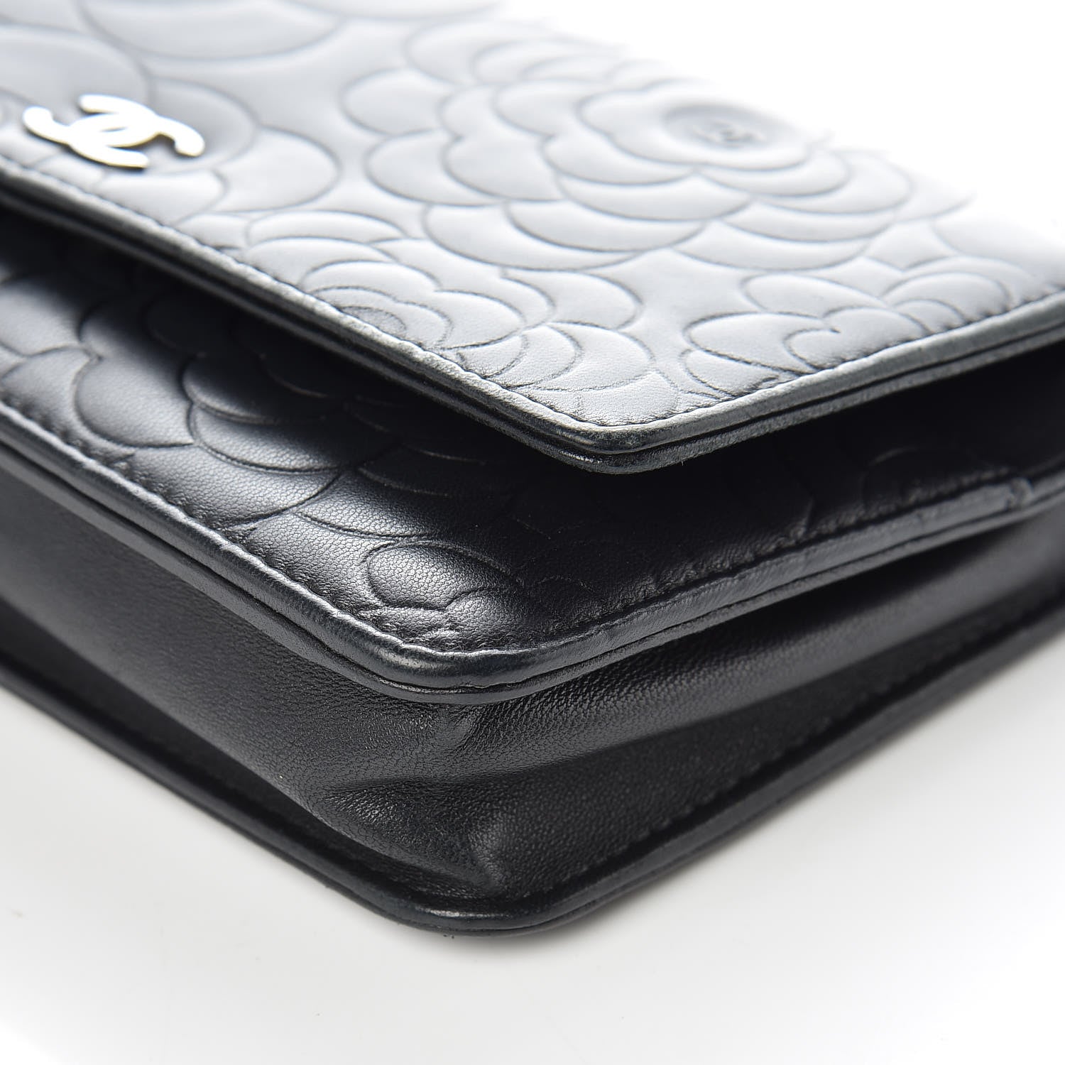 Chanel Lambskin Camellia Embossed Wallet On Chain WOC Black 15 of 18