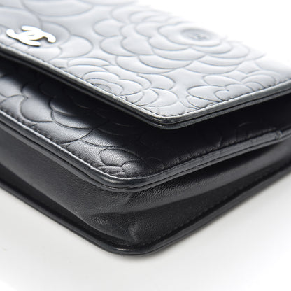 Chanel Lambskin Camellia Embossed Wallet On Chain WOC Black 15 of 18