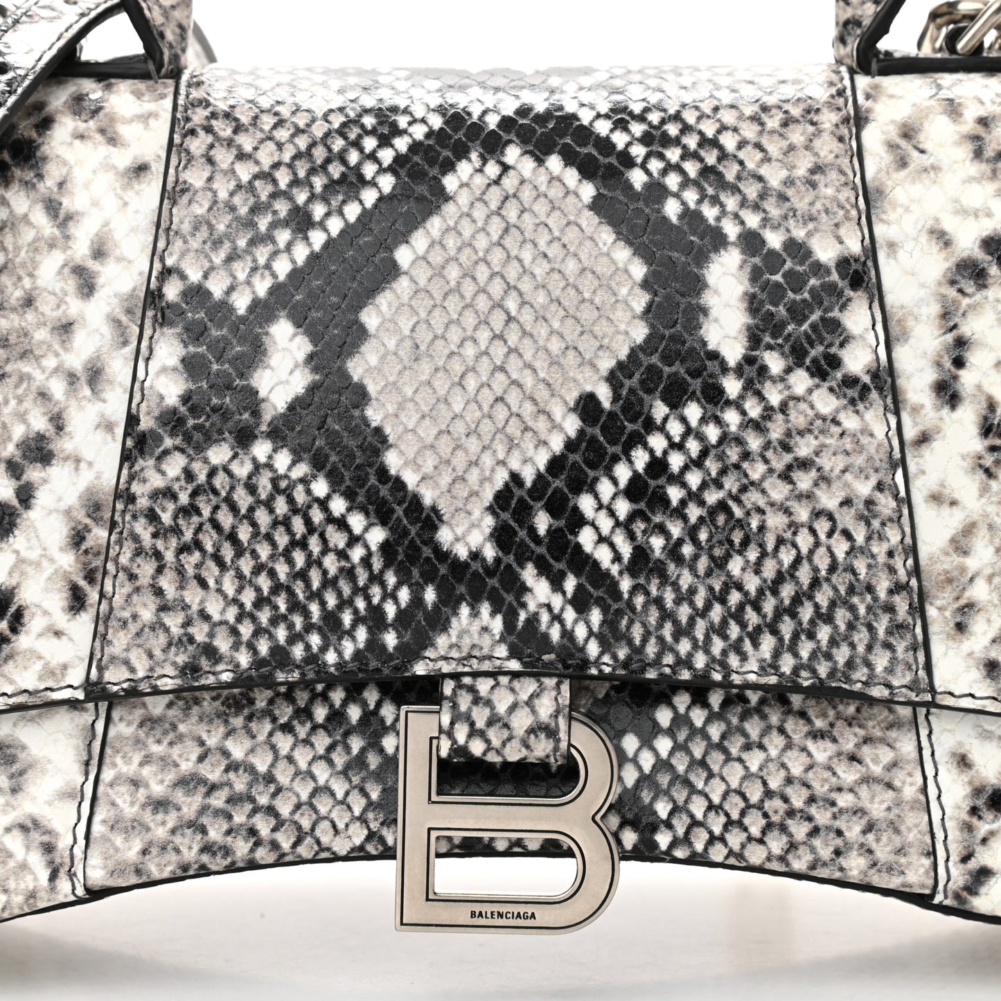 Calfskin Snake Effect Small Hourglass Top Handle Bag Black White