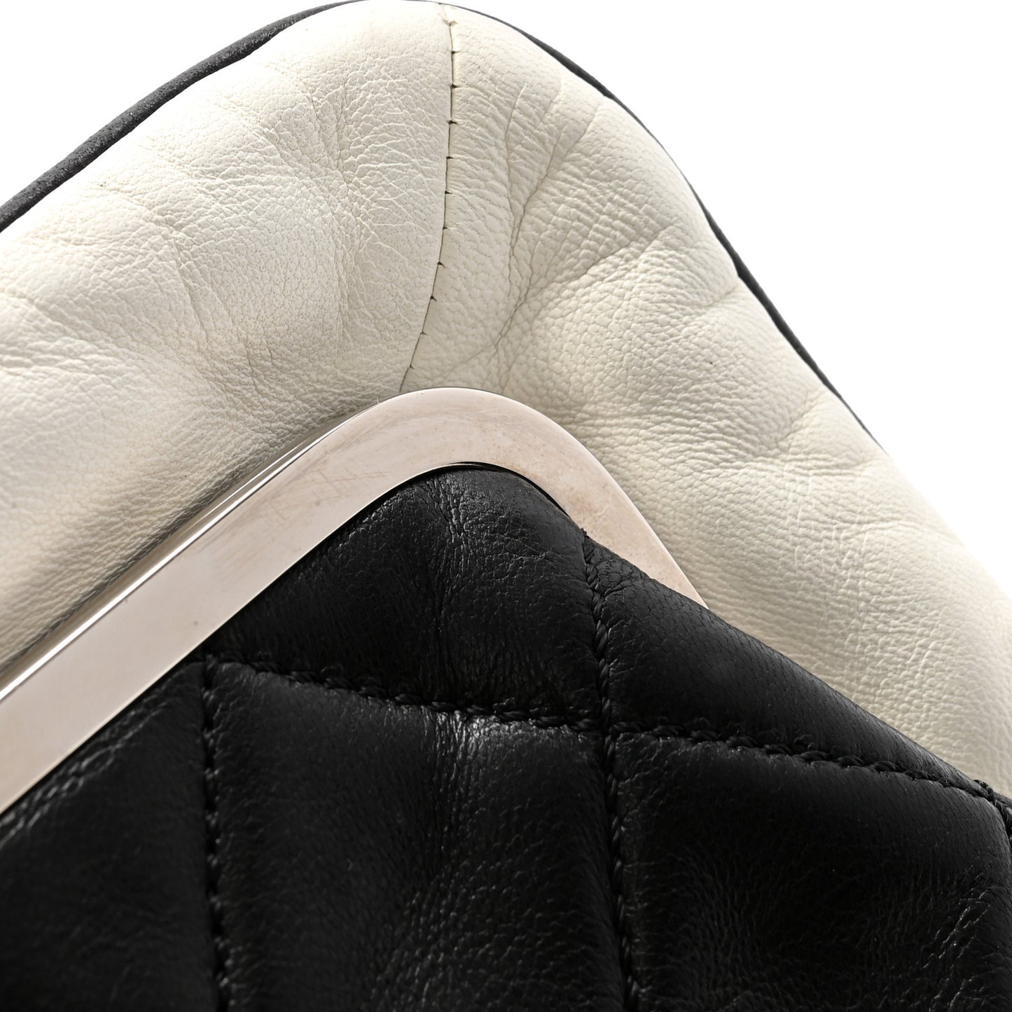 Lambskin Quilted Pearl Kiss Lock Clutch Black White