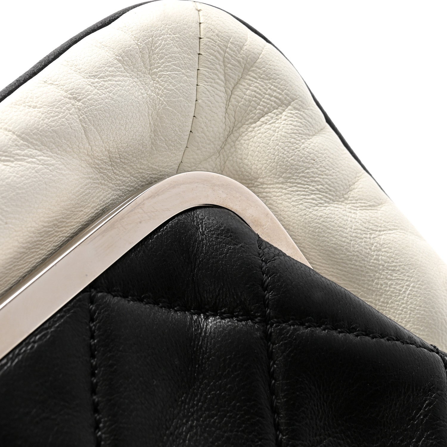 Chanel Lambskin Quilted Pearl Kiss Lock Clutch Black White 11 of 15