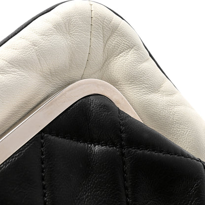 Chanel Lambskin Quilted Pearl Kiss Lock Clutch Black White 11 of 15