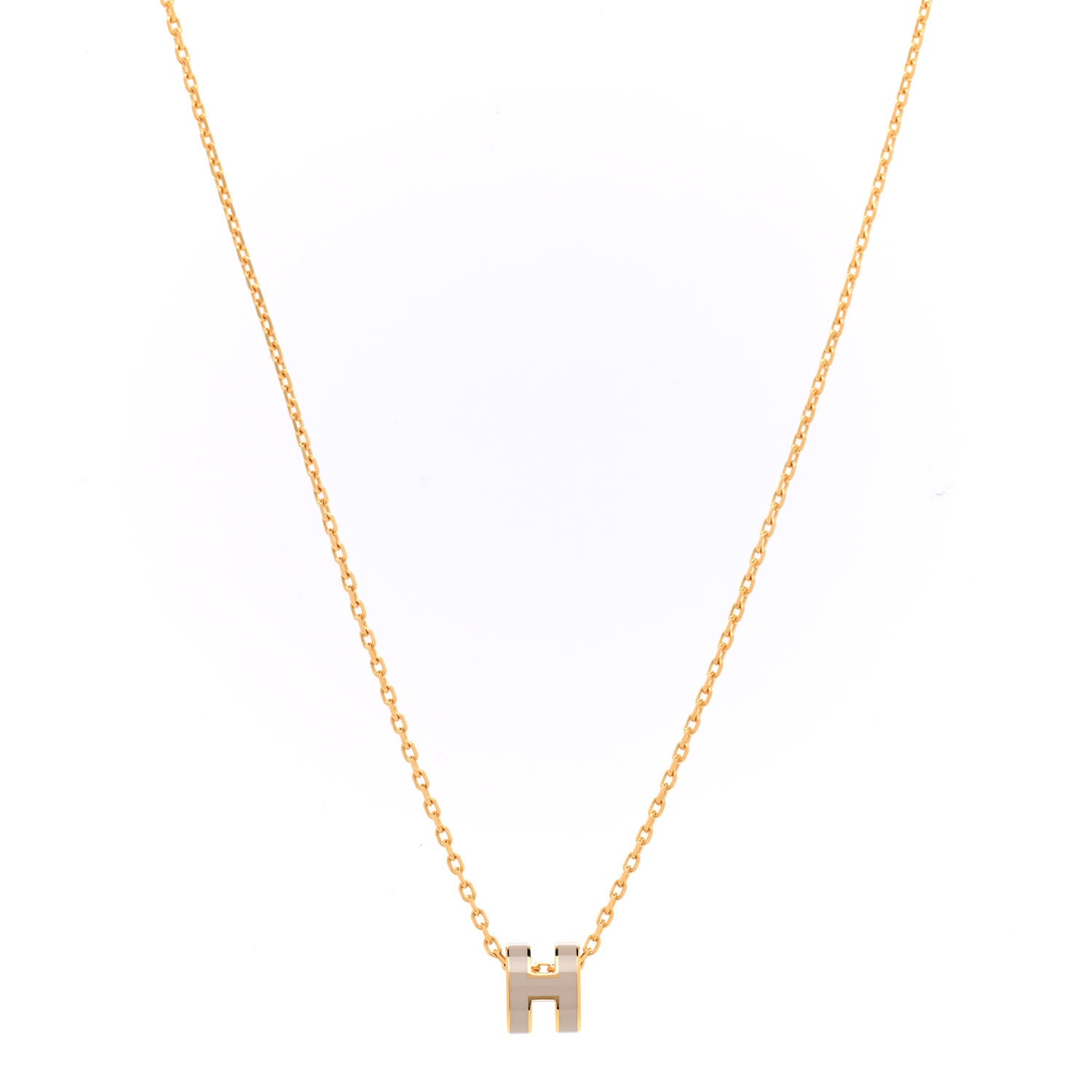 Hermes Lacquered Gold Mini Pop H Pendant Necklace Marron Glace 1 of 7