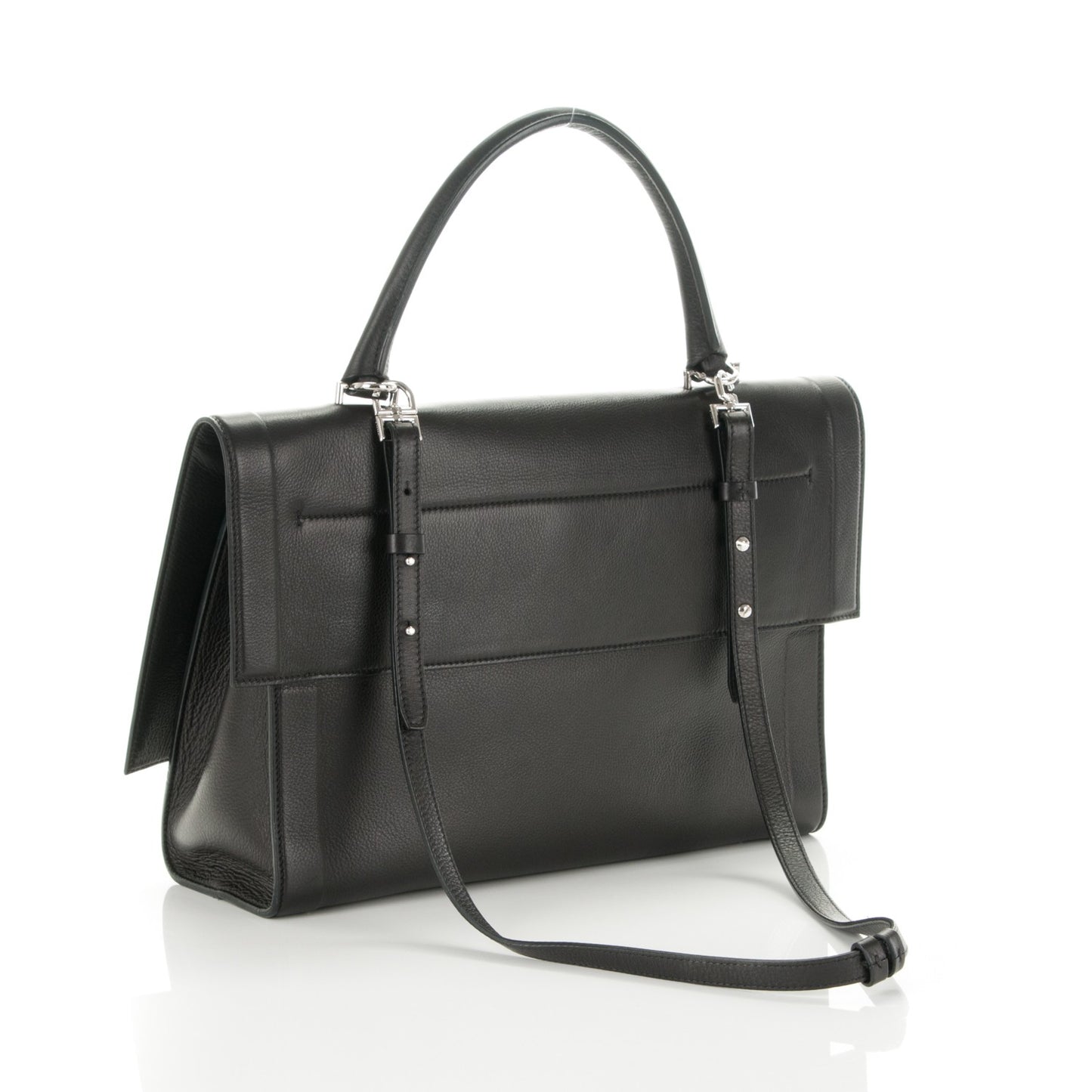Grained Calfskin Medium Shark Lock Satchel Black