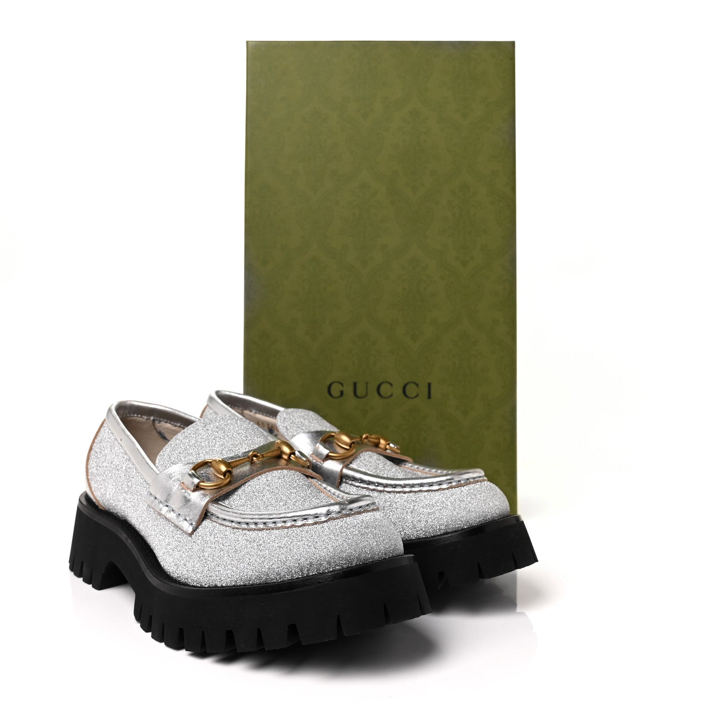 Mini Diamond Storm Silk Calfskin Womens Harald Horsebit 25mm Platform Loafers 38 Silver