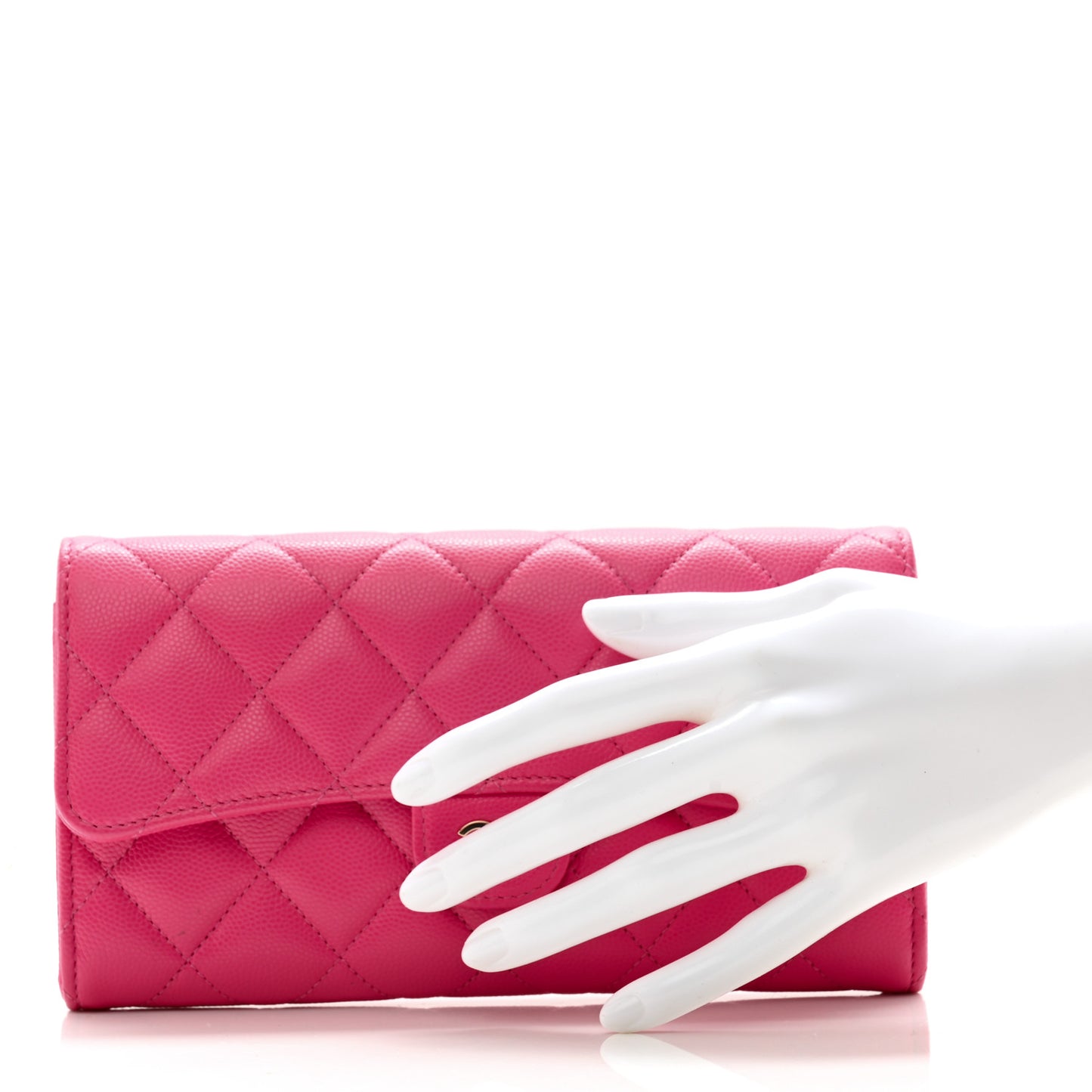 Caviar Quilted Large Gusset Flap Wallet Pink