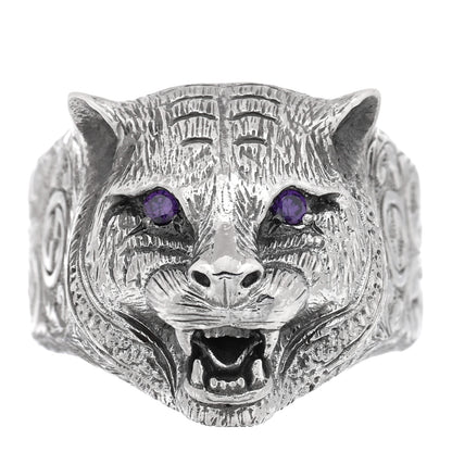 Gucci Sterling Silver Crystal Le Marche Des Merveilles Feline Head Ring 61 9.5 Purple 1 of 7