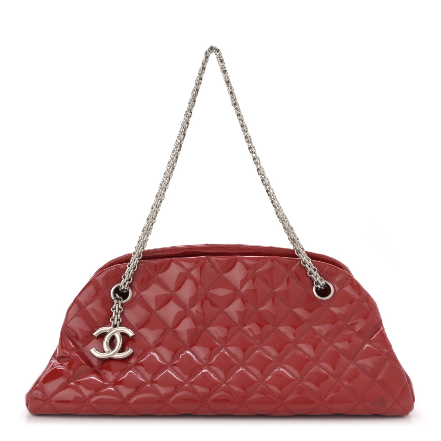 Chanel Patent Quilted Medium Just Mademoiselle Bowling Bag Red 1 of 14