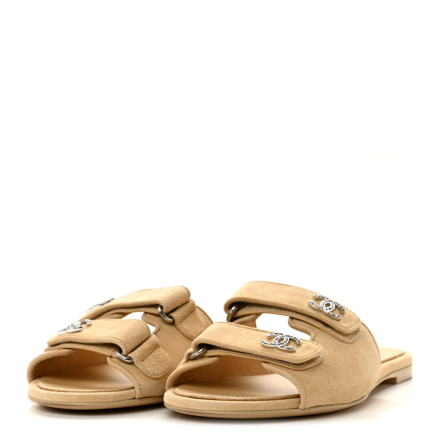 Chanel Suede Kidskin Velcro Mules 38 Beige 4 of 10