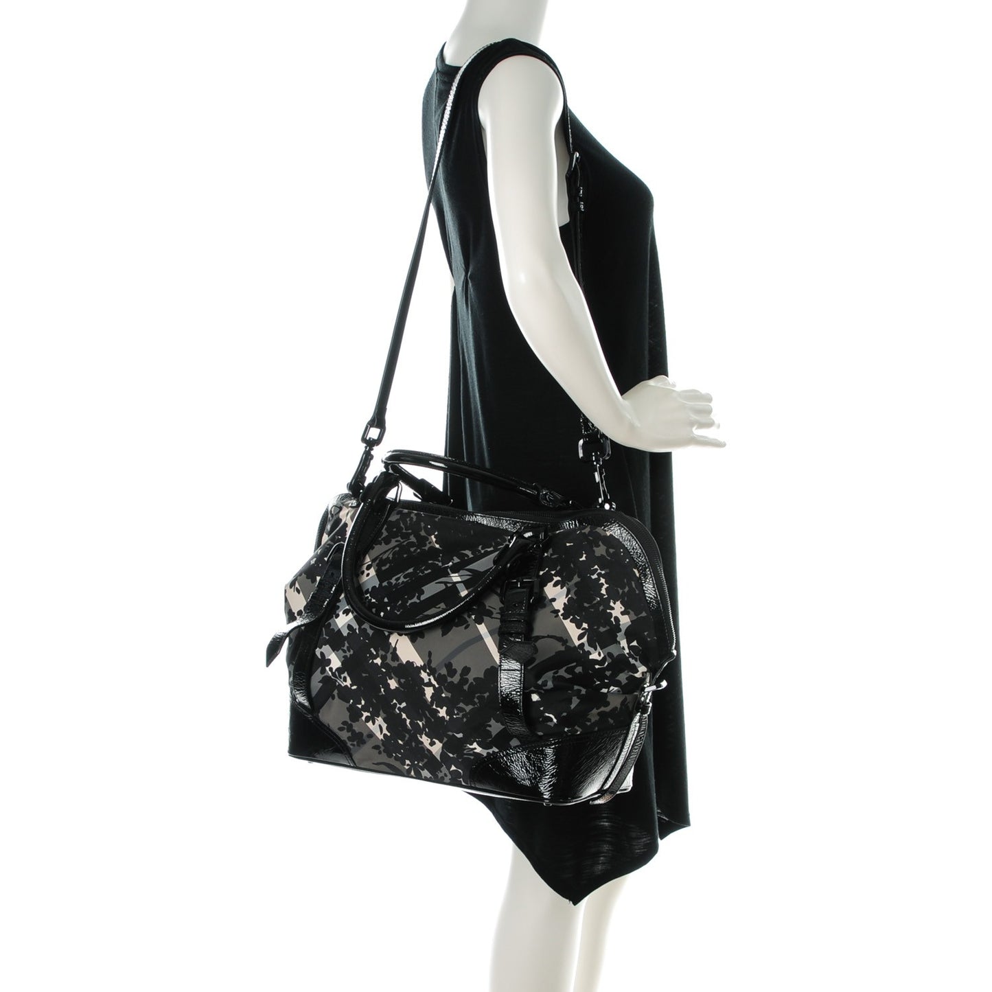 Nylon Beat Check Floral Large Florence Tote Black