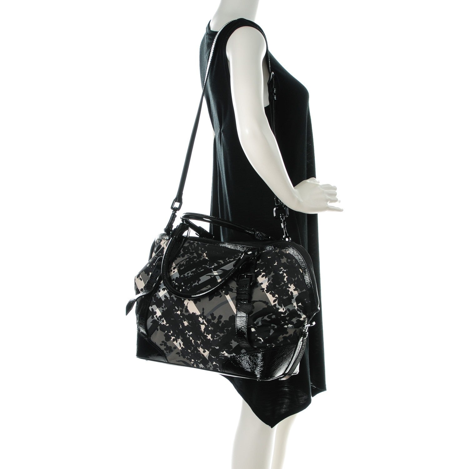 Burberry Nylon Beat Check Floral Large Florence Tote Black 2 of 9