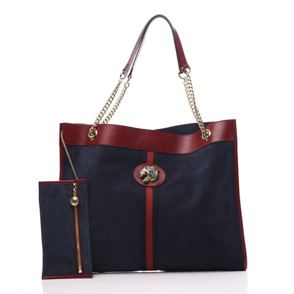 Gucci Suede Calfskin Large Rajah Chain Tote New Blue Romantic Cherry 1 of 12