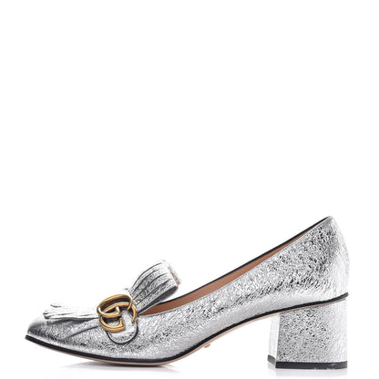 Gucci Galassia GG Marmont Fringe 50mm Loafer Pumps 41 Argento 1 of 11