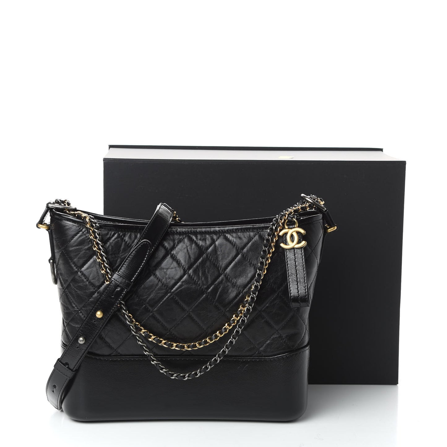 Aged Calfskin Quilted Medium Gabrielle Hobo Black
