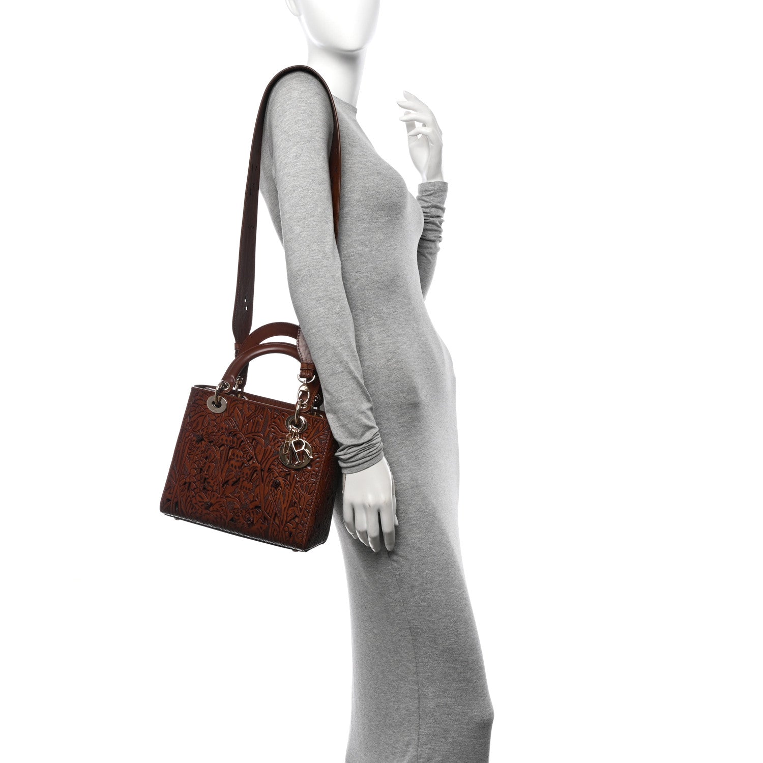 Christian Dior Calfskin Laser Cut Medium Lady Dior Brown 2 of 11