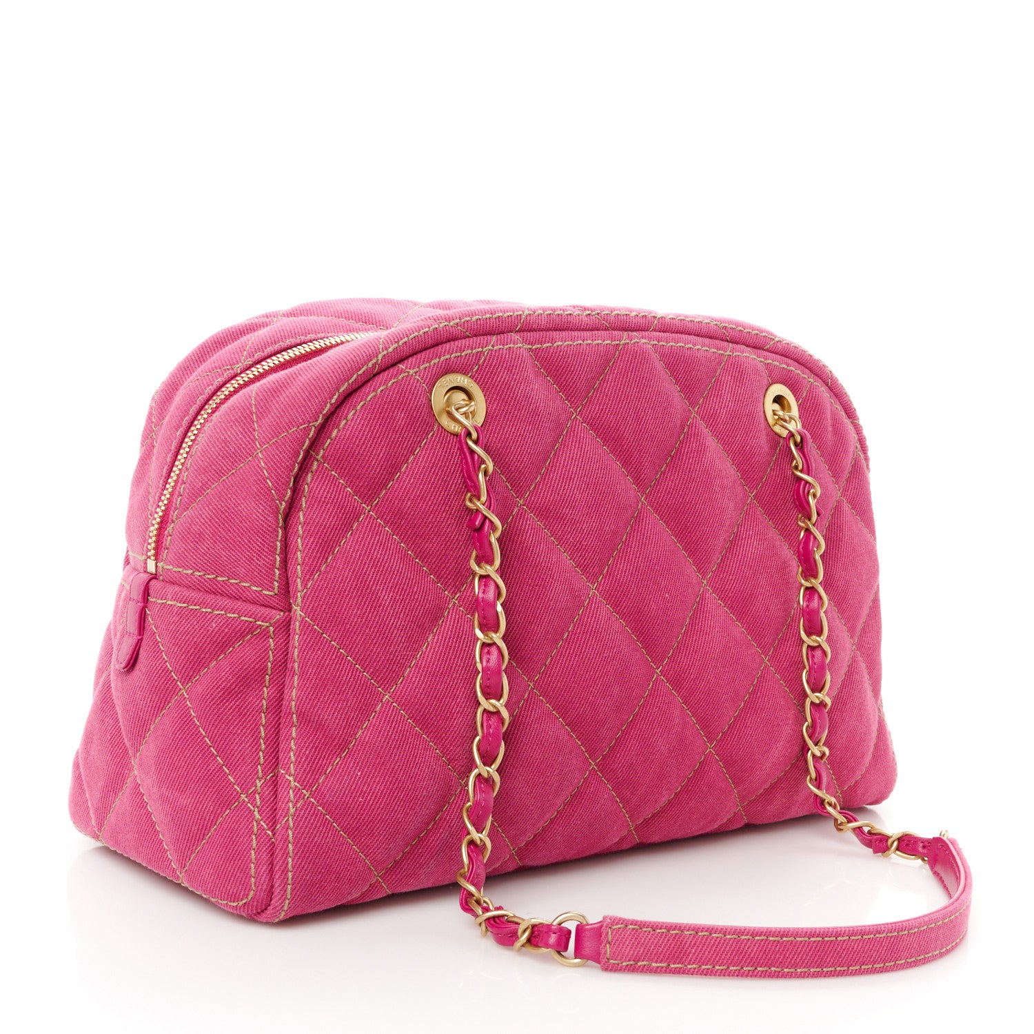 Chanel Washed Denim Quilted Bowling Bag Fuchsia 3 of 11