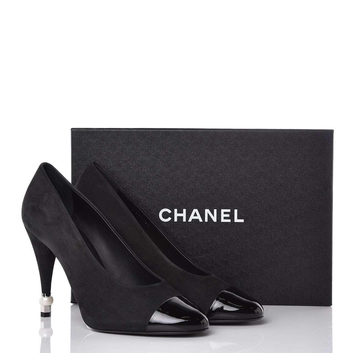 Suede Calfskin Patent Cap Toe CC Pumps 41 Black