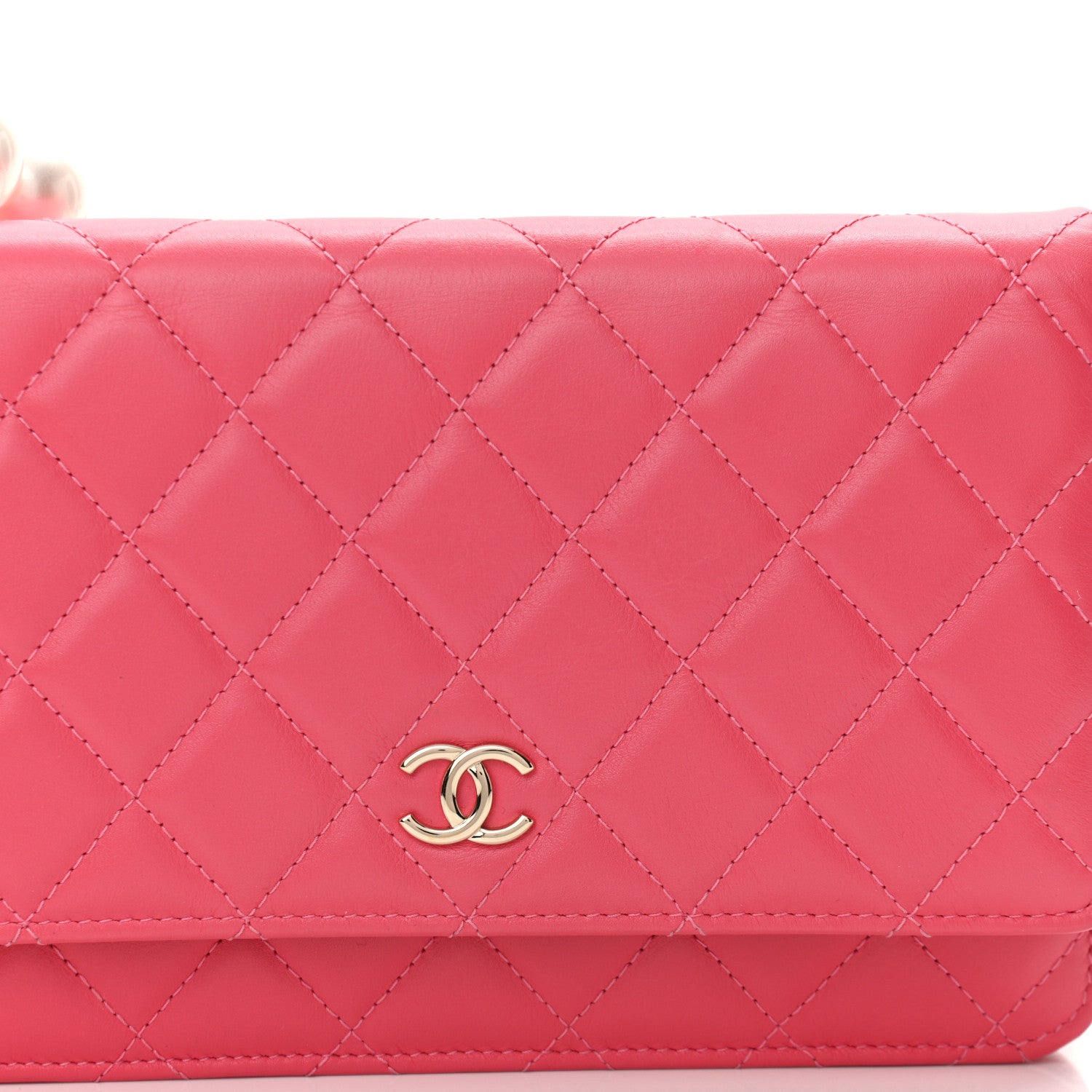 Chanel Calfskin Quilted Pearl CC Wallet On Chain WOC Pink 9 of 12