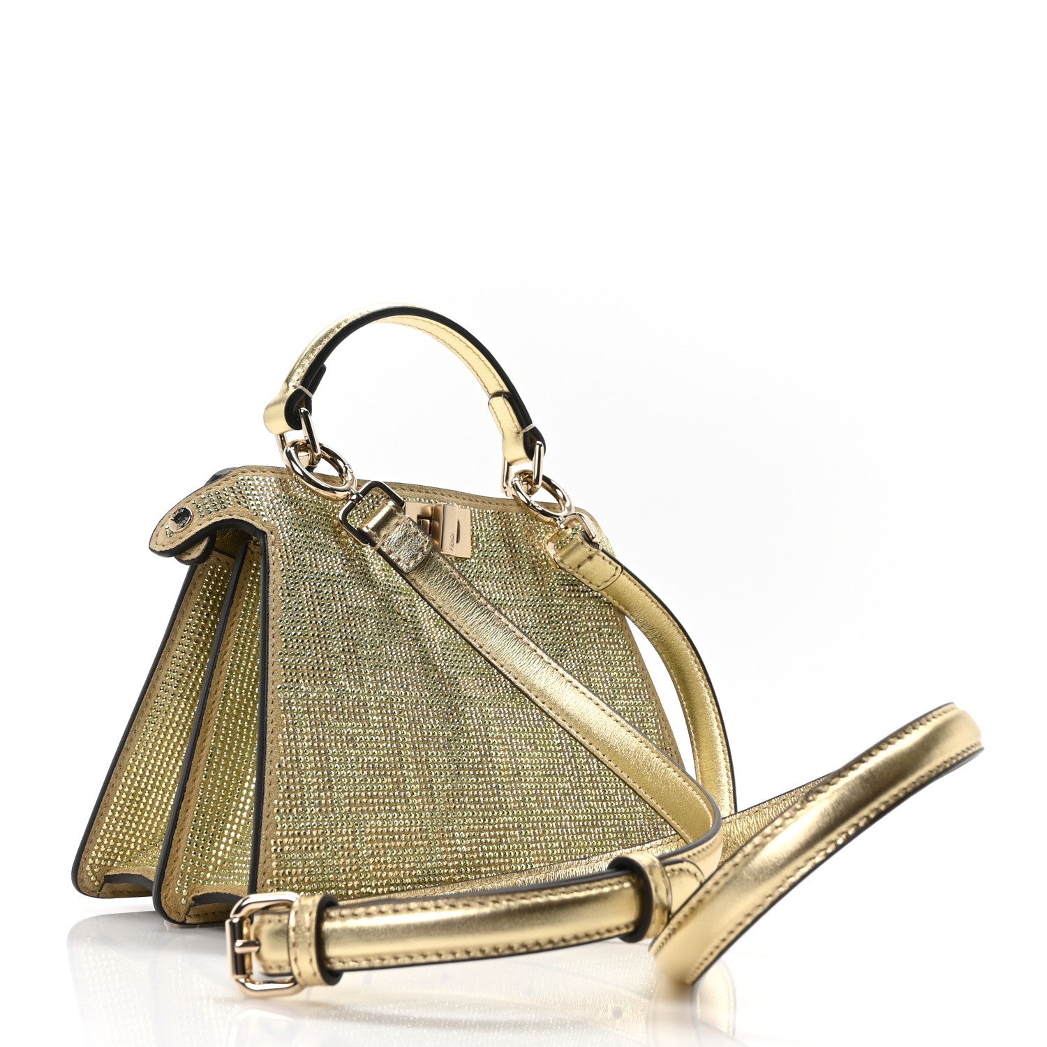 Fendi Crystal Vitello Laminato FF Petite Peekaboo I SEE U Satchel Crystal Platinum Light Gold 3 of 8