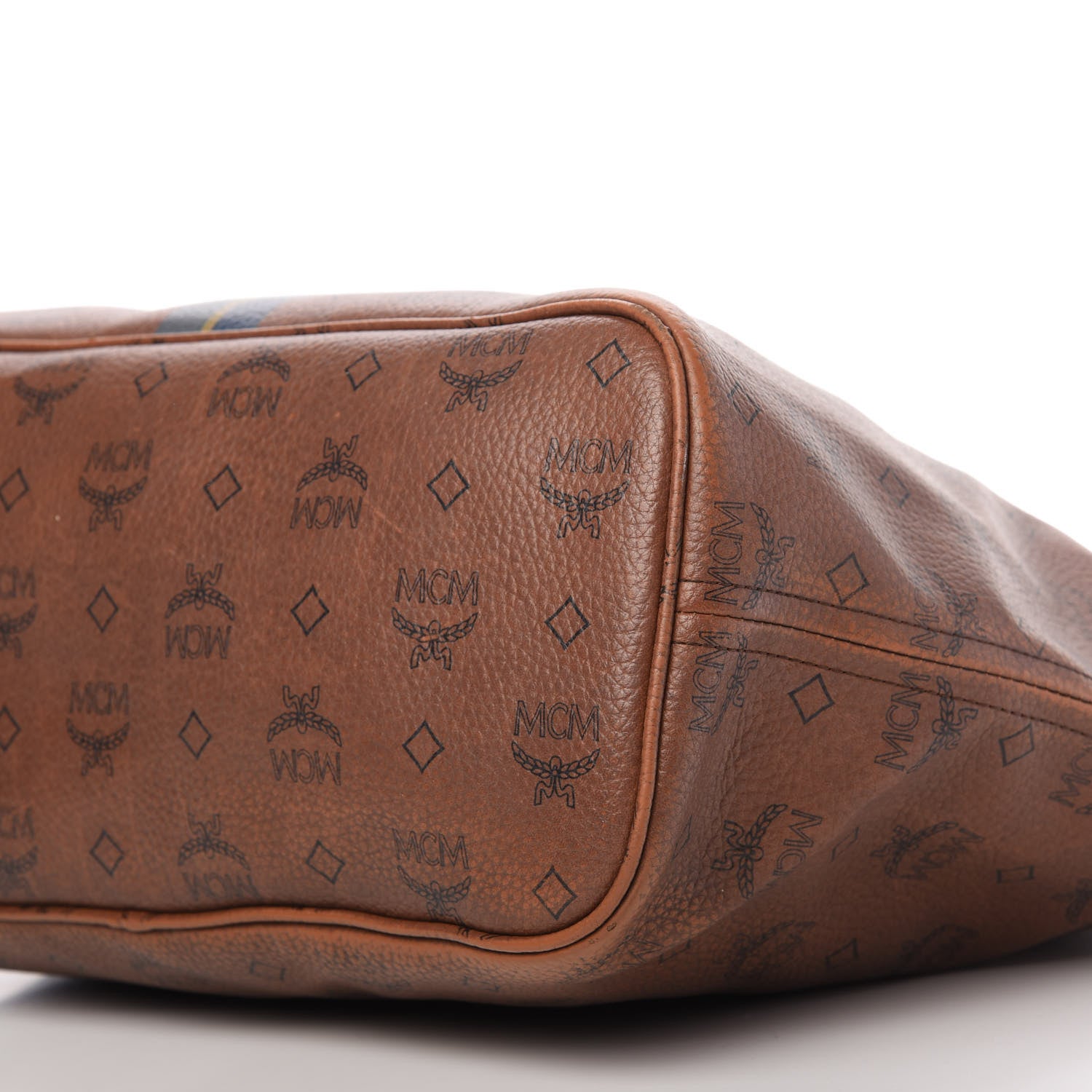 MCM Visetos Dog Bone Striped Shopper Tote Brown 7 of 11