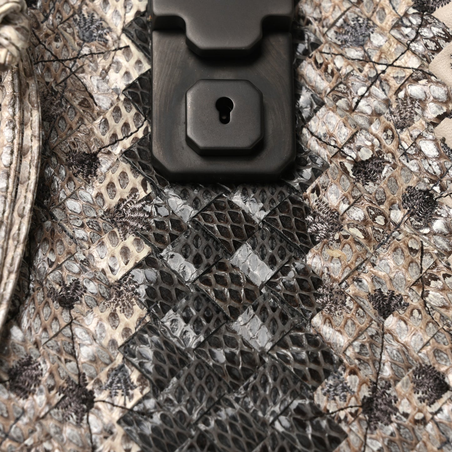 Light Calf Snakeskin Intrecciato Embroidered Small Roma Cream