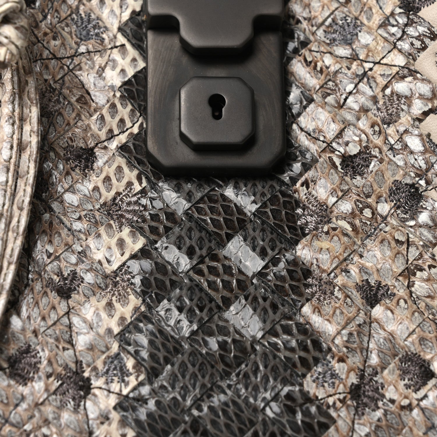 Bottega Veneta Light Calf Snakeskin Intrecciato Embroidered Small Roma Cream 7 of 9