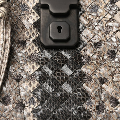 Bottega Veneta Light Calf Snakeskin Intrecciato Embroidered Small Roma Cream 7 of 9
