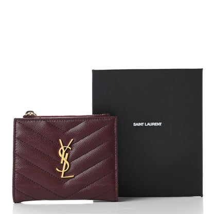 Saint Laurent Grain De Poudre Matelasse Chevron Monogram Zipped Card Case Rouge Legion 8 of 8
