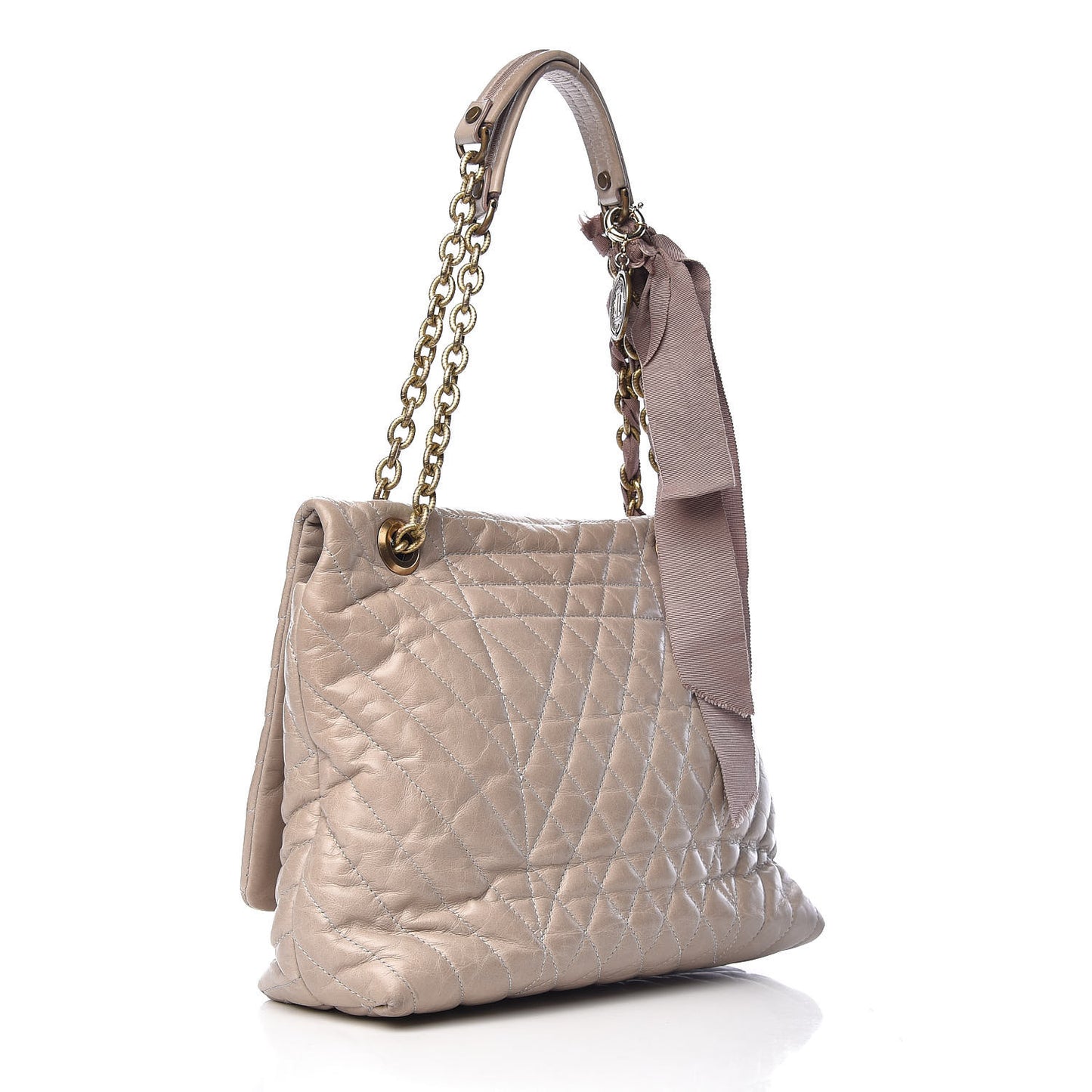 Calfskin Quilted Large Happy Shoulder Bag Grey