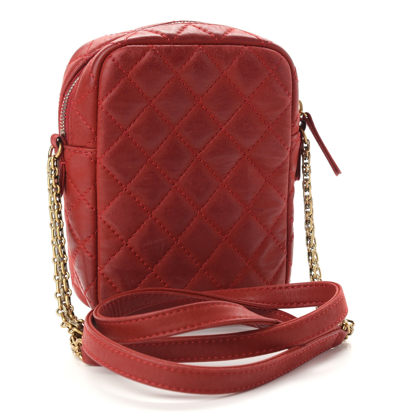 Iridescent Calfskin Quilted Reissue Camera Case Red