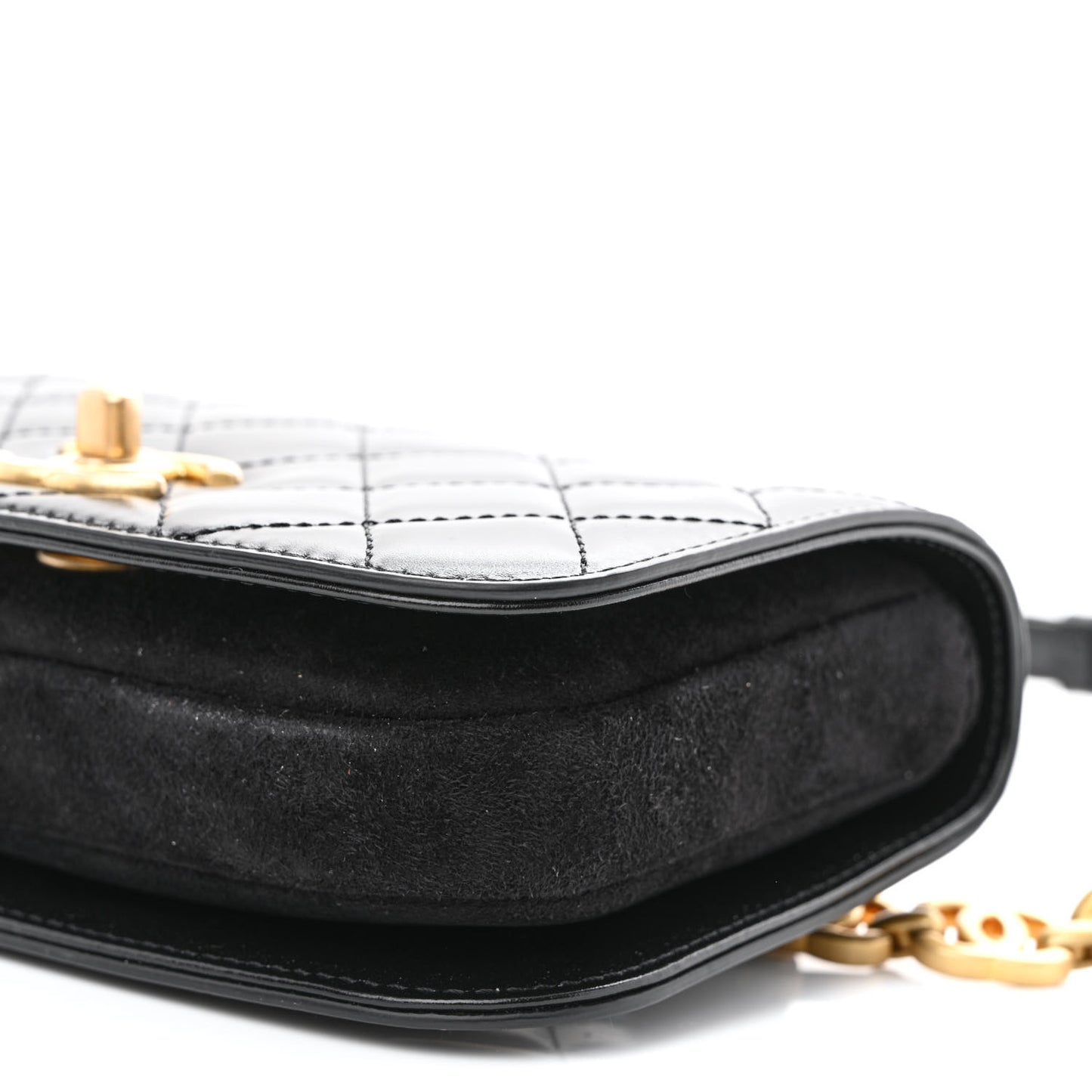 Shiny Calfskin Quilted Suede Goatskin Belt Bag Black