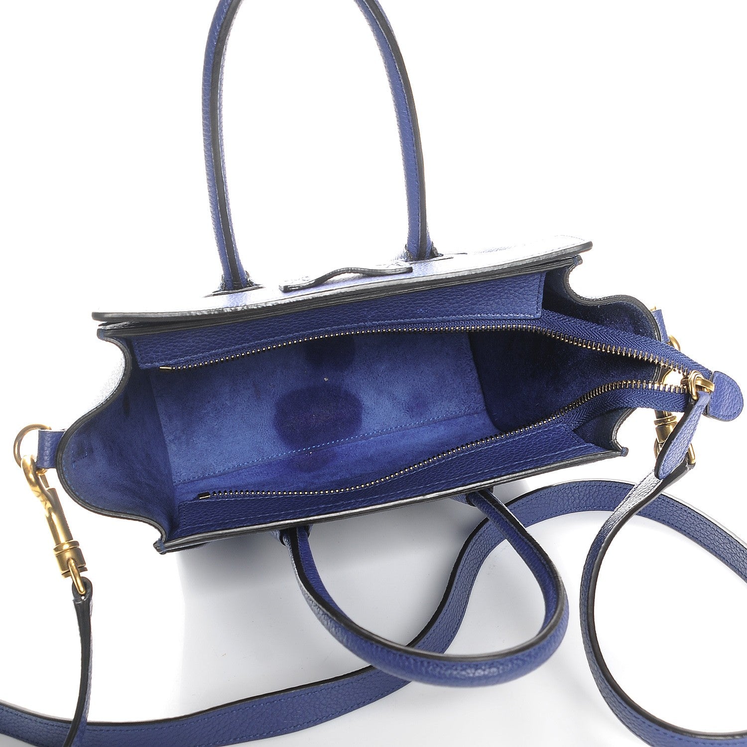 Celine Drummed Calfskin Nano Luggage Indigo 5 of 8