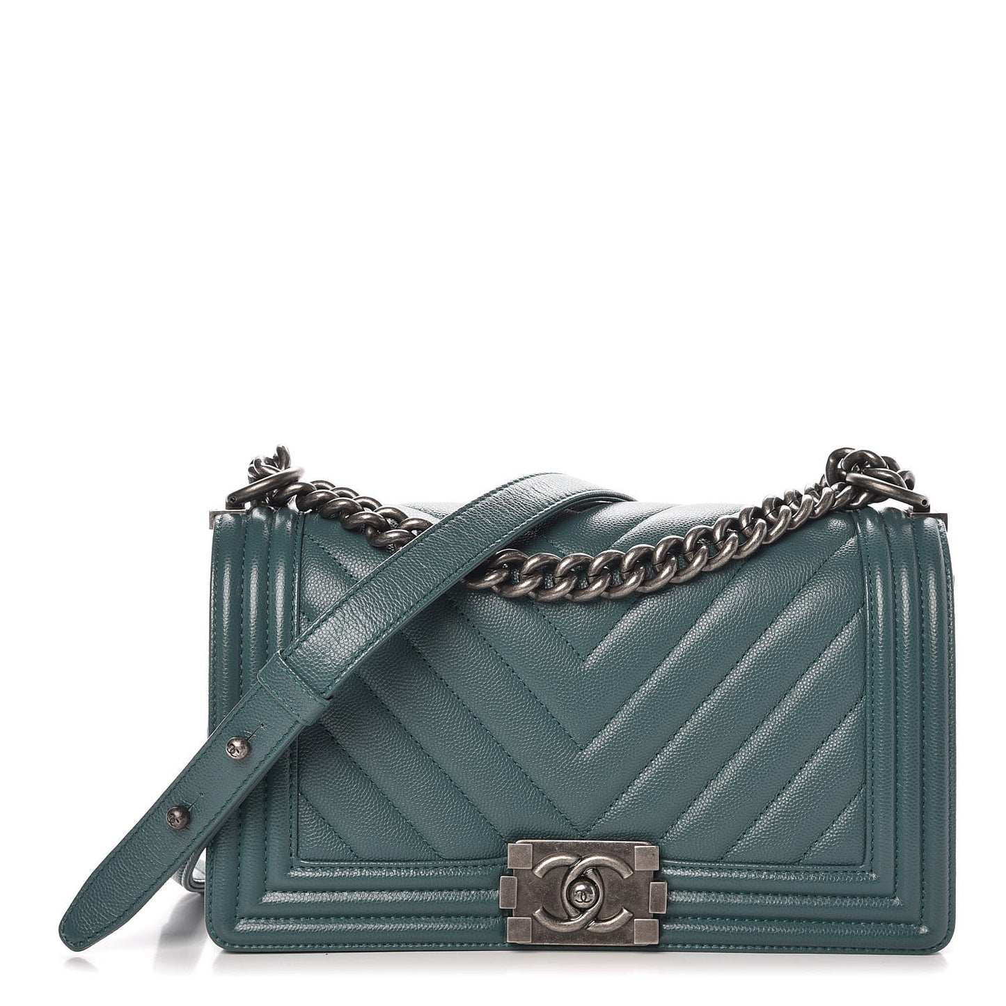 Caviar Chevron Quilted Medium Boy Flap Green