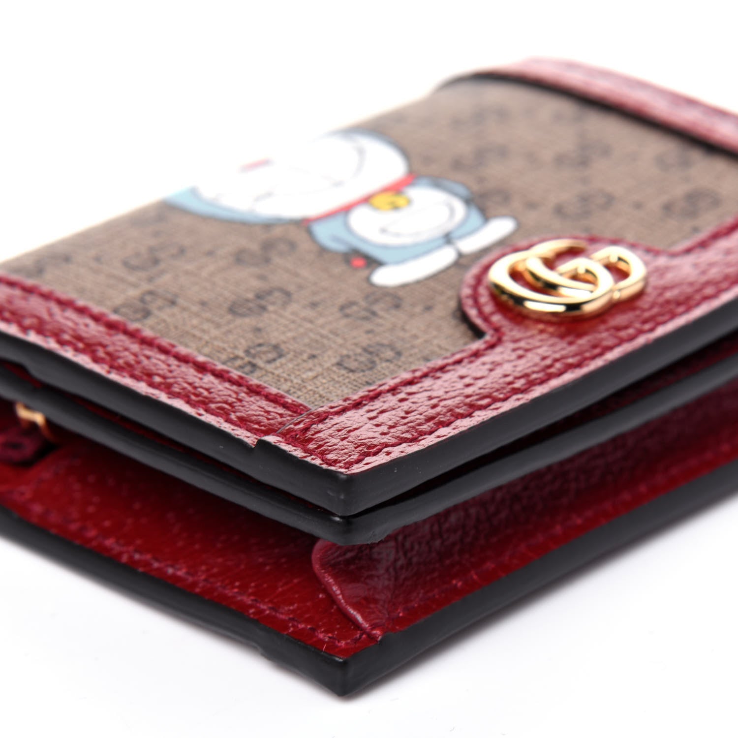 Gucci X DORAEMON Mini Vintage GG Supreme Monogram Card Case Wallet Beige Cherry Red 8 of 11