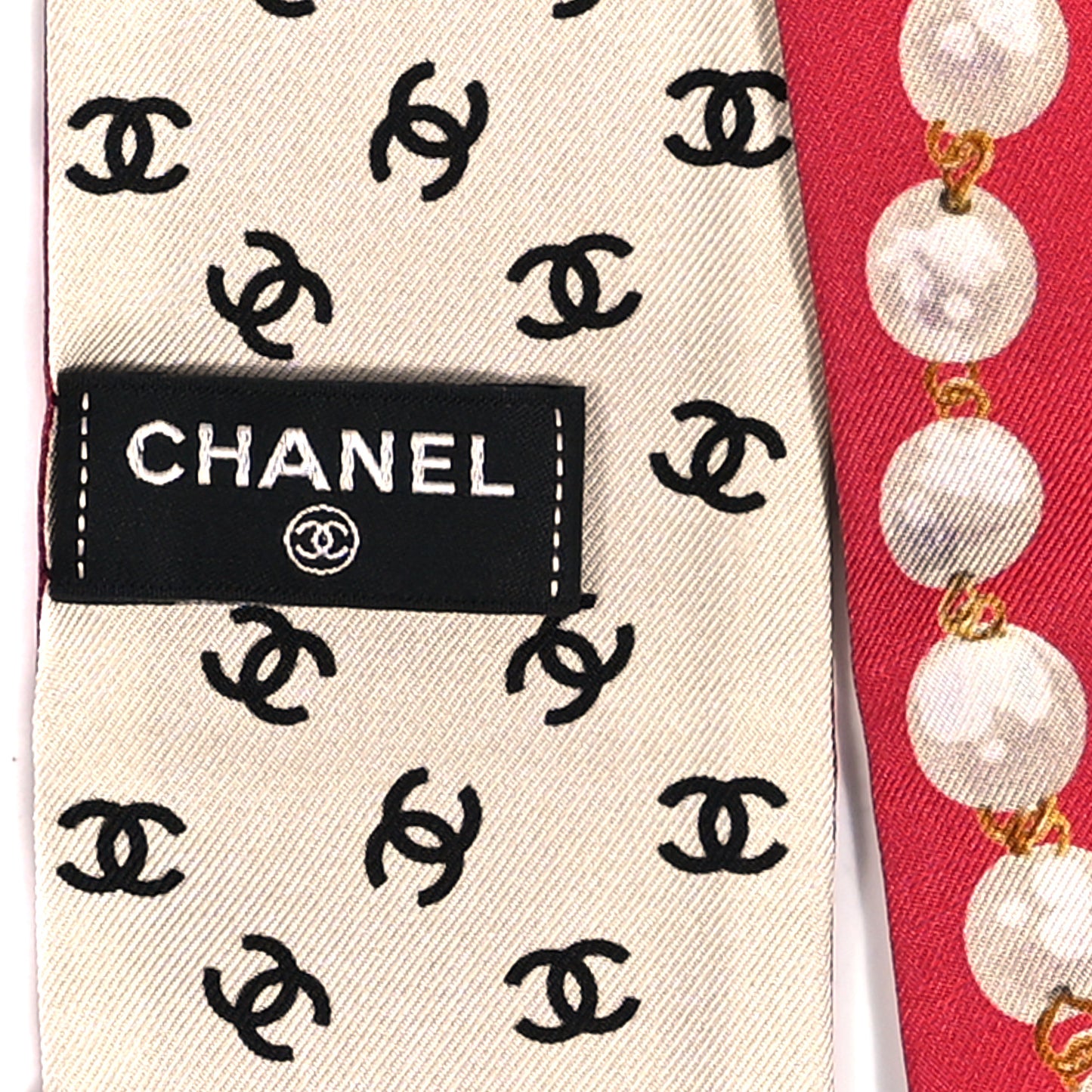 Silk Pearl CC Chain Slim Bandeau Scarf Red