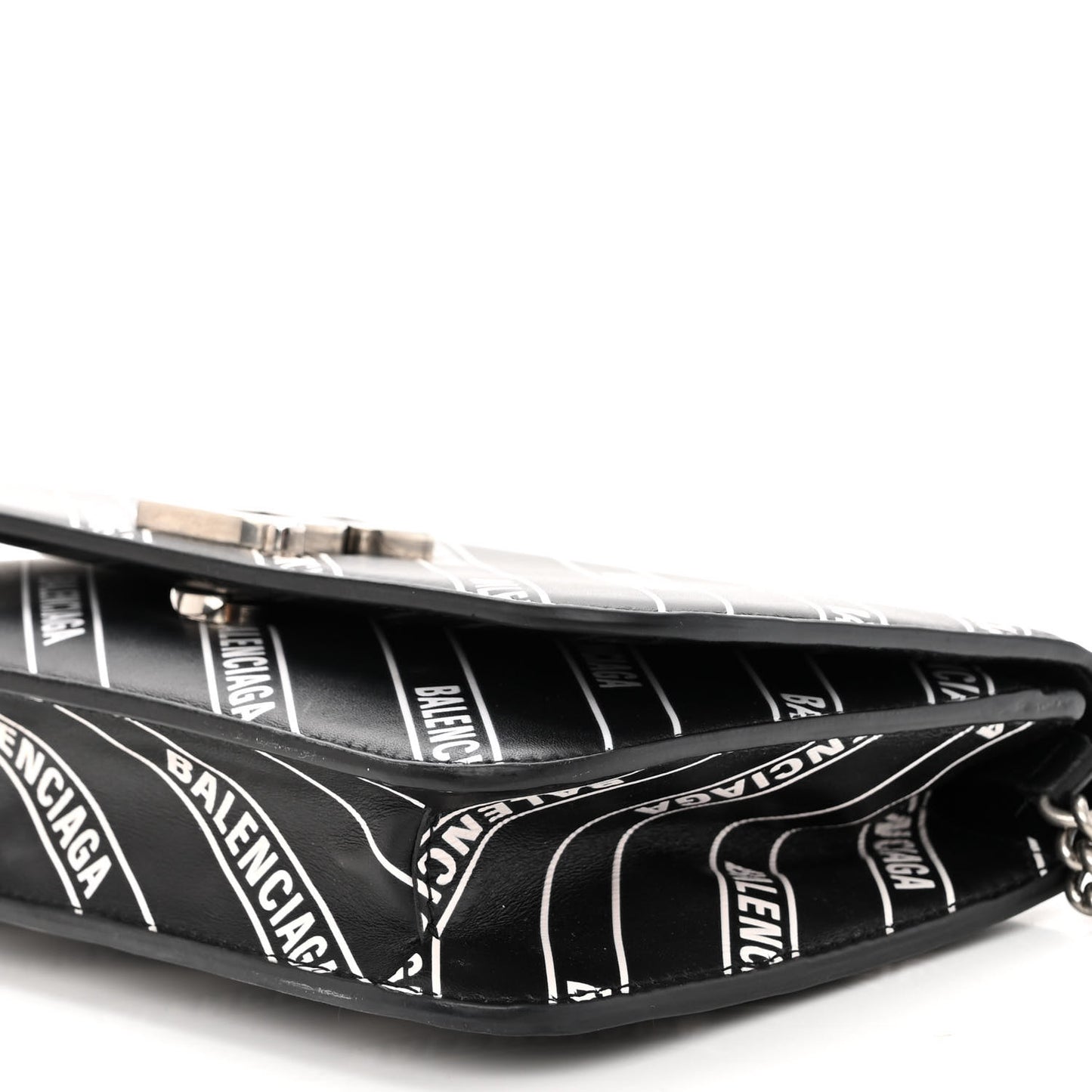 Matte Calfskin Diagonal Allover Logo Print B Wallet on Chain Black White