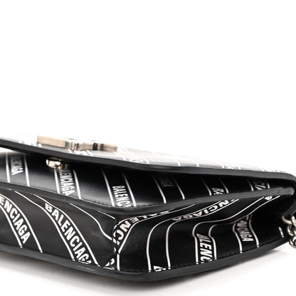 Balenciaga Matte Calfskin Diagonal Allover Logo Print B Wallet on Chain Black White 9 of 9