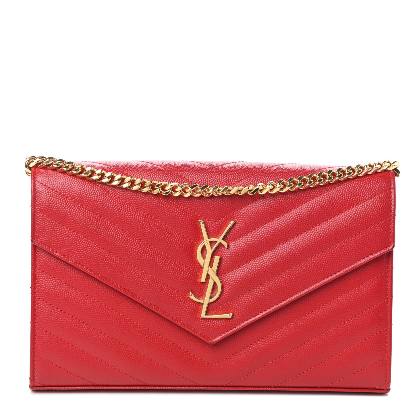 Grain De Poudre Matelasse Chevron Monogram Chain Wallet Red