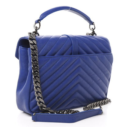 Saint Laurent Sheepskin Matelasse Chevron Monogram Medium College Bag Royal Blue 3 of 11