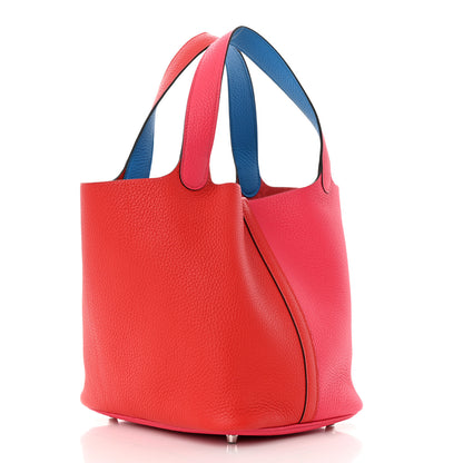 Hermes Taurillon Clemence Casaque Picotin Lock 22 MM Rouge de Coeur Rose Extreme Bleu Zanzibar 3 of 11