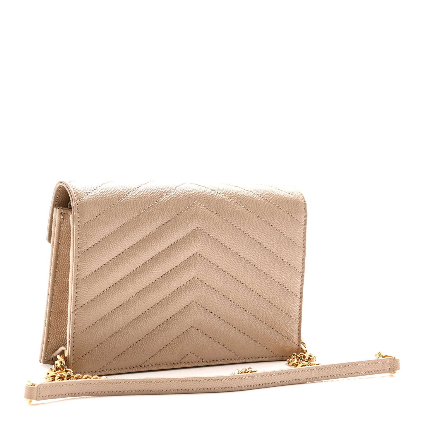 Grain De Poudre Matelasse Chevron Monogram Envelope Chain Wallet Dark Beige