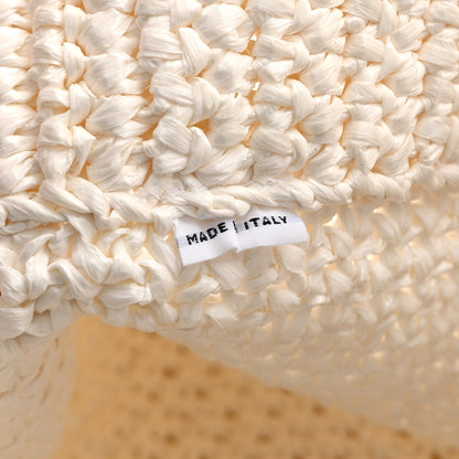 Prada Yarn Raffia Effect Crochet Embroidered Large Logo Tote White 7 of 10