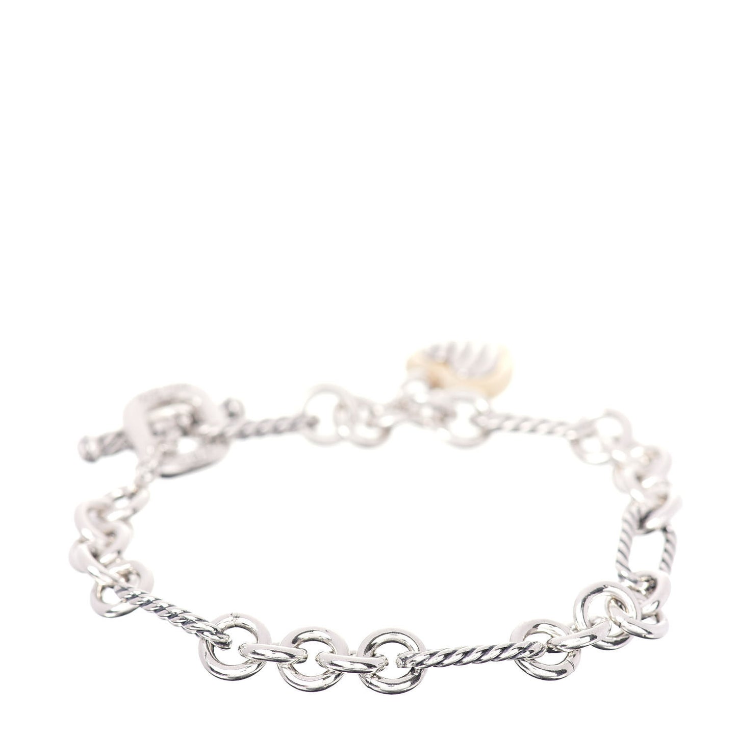 Sterling Silver 18K Yellow Gold Cable Heart Charm Bracelet